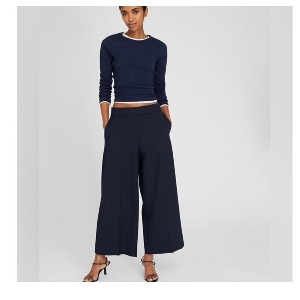 Club Monaco Navy Blue Wool Blend Wide Leg Borrem Pants Quiet Luxury